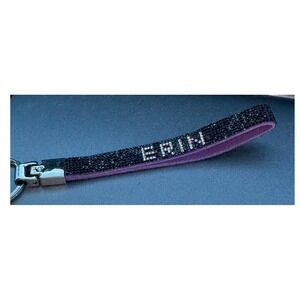 Erin‎ Name Rhinestone Keychain Black Purple Crystal Wristlet Strap  Ring